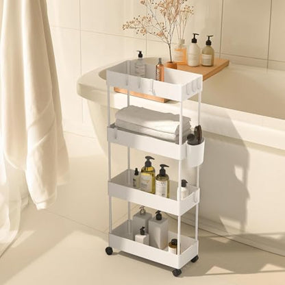 Pipishell 4 Tier Slim Storage Cart with Wheels, Laundry Cart, White - color: White, size: 4-Tier