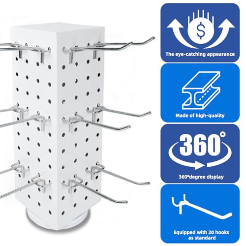 Keychain Display Stand，4 x 4 x 12 Inches，Spinning Display Stand (White) - color: White