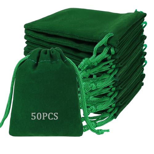 Shintop 50pcs Little Velvet Bags, 3x4 inch Green Drawstring Gift Bags - color: Green, size: 1 Count (Pack of 50)