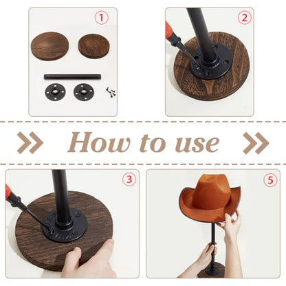 PH PandaHall Rustic Hat Display Stand Vintage Wooden Hat Holder 10" High