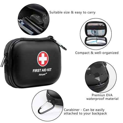 Mini First Aid Kit - 120 Piece Small Waterproof Hard Shell Medical Kit - color: Black