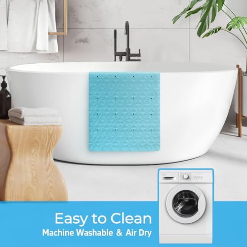 Non Slip Bathtub Mat for Bath Tub Shower - 268 Vacuum Suction Cups - color: Blue With Holes, size: 35" x 17" (Rectangular)