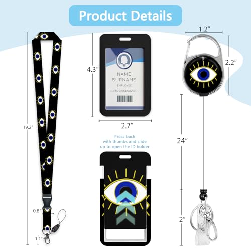 Gctriki Evil Eye Lanyards for ID Badges, Badge Holder Retractable Clip - color: Evil Eye
