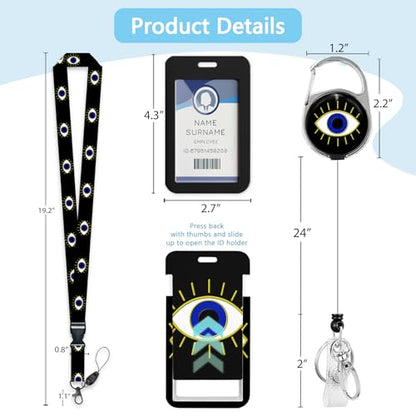 Gctriki Evil Eye Lanyards for ID Badges, Badge Holder Retractable Clip - color: Evil Eye