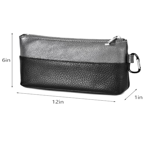 Leather Tool Bag Zipper Pouch, Premium Tool Pouch with Zipper, Utility Multipurpose Storage Organizer Tool Pouches with Carabiner Metal Zipper for Tools, Stationary, Pencil Pouch - size: 2 packs Large 12inch