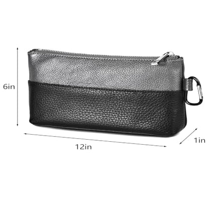 Leather Tool Bag Zipper Pouch, Premium Tool Pouch with Zipper, Utility Multipurpose Storage Organizer Tool Pouches with Carabiner Metal Zipper for Tools, Stationary, Pencil Pouch - size: 2 packs Large 12inch