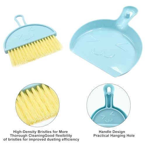 Hitefu Small Broom and Dustpan Set, Mini, 3 Colors - color: 3 Colors (Blue+green+pink)
