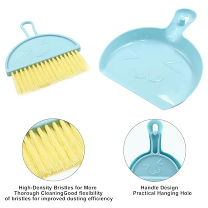 Hitefu Small Broom and Dustpan Set, Mini, 3 Colors - color: 3 Colors (Blue+green+pink)