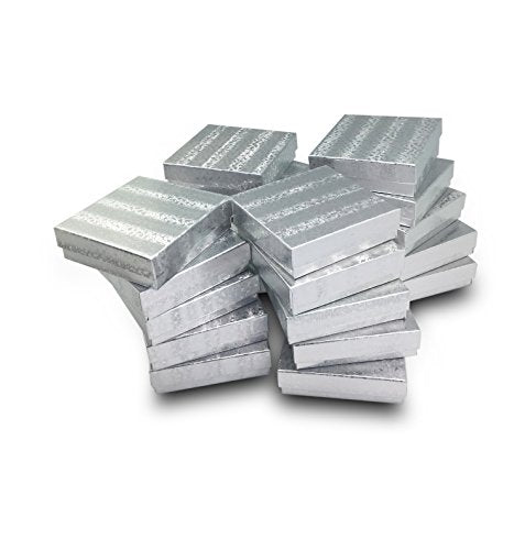 TheDisplayGuys 25 Cardboard Gift Jewelry Boxes w/Paddings #65-6.0x5.0x1 - color: Silver Foil
