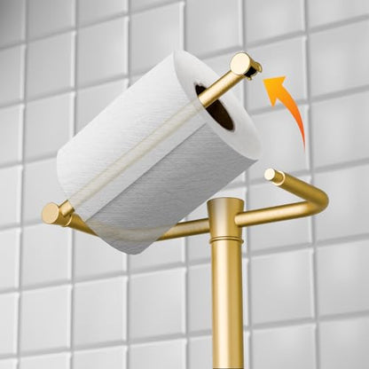 Freestanding Toilet Paper Holder Stand, Heavy Duty Brushed Brass Stainless Steel Toilet Paper Holder with Weighted Base, Rustproof & Tool-Free Installation for Modern Bathrooms - color: Brass