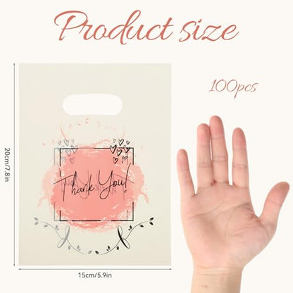 COMNICO 100PCS Thank You Plastic Shopping Bag with Handle, Thank You Bags