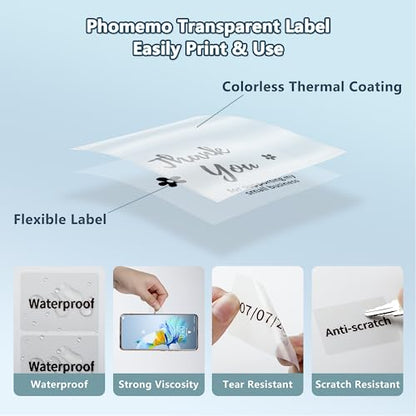 Phomemo Transparent Thermal Label Paper, 1.57"x1.18" (40x30mm), 230 Labels/Roll, Round, Multi-Purpose, Clear - color: Clear, size: 1.57"x1.18"