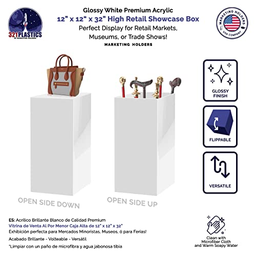 2 Pack White Pedestal Platform Tall Box 12" x 12" x 32" No Lid Art Exhibit Sample Flower Arrangement Display Plant Cube Retail Riser Collectible Cover 5 Sided by Marketing Holders - size: 12"w x 12"d x 32"h White