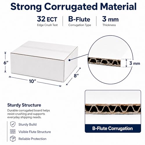 10x8x6 White Shipping Boxes, 25 Pack - size: 10x8x6 Inch