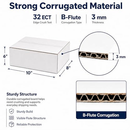 10x8x6 White Shipping Boxes, 25 Pack - size: 10x8x6 Inch