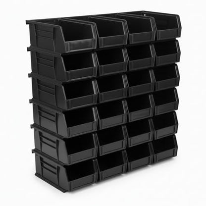 7.5" x 4" x 3" (24 Pack) Plastic Stackable Storage Bin, Black - color: Black, size: 24 Pack