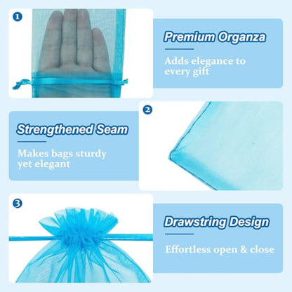 Crweety 50 Pcs Organza Bags 3x4, Lake Blue Small Mesh Gift Bags Drawstring - color: Lake Blue