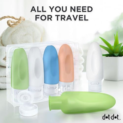 Dot&Dot Leak Proof Travel Bottles - Tubes for Liquid TSA Approved 3oz Silicone Toiletries Travel Shampoo & Conditioner Containers with Labels - color: 3oz 4pc - White/Blue/Green/Orange