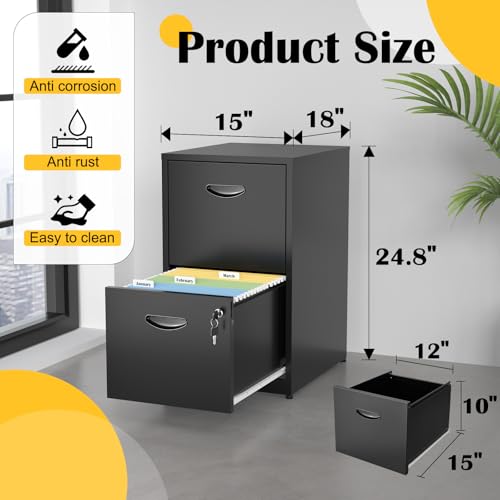 SteeLoong 2 Drawer File Cabinets,Metal Office File Cabinet with Lock,Black - color: Black, style: 2 Drawer Light Duty