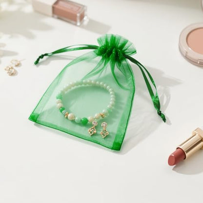 G2PLUS 25PCS Green Organza Bags, 5x7 inches Sheer Mesh Jewelry Pouches - color: Grass Green