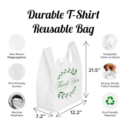 Simply Cool 200 Pack Reusable Thank You Grocery Bags T-Shirt Tote Bags Bulk - color: White - Thank You