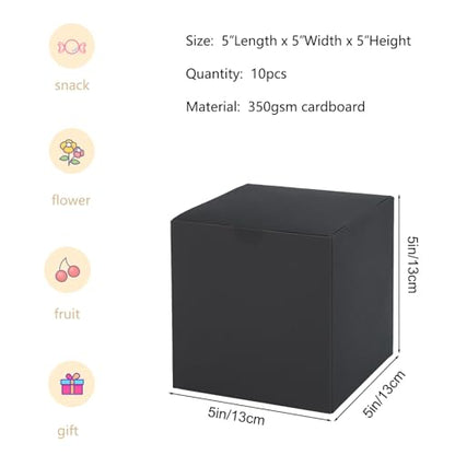 SHIPKEY 10 Pcs Black Gift Boxes with Lids | 5x5x5 Inches Durable Square Gift Boxes | Gift Box for Wedding, Christmas, Holidays, Birthdays and All Other Occasions (13x13x13cm) - color: Black, size: 5"x5"x5"