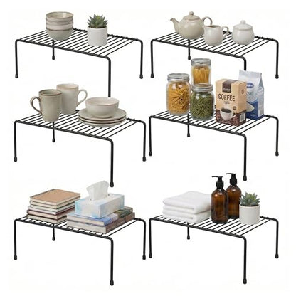 Evelots Wire Shelf Organizer Set Metal Cabinet Shelf Risers, 6-Pack, Black - color: Black - Regular, size: Set of 6