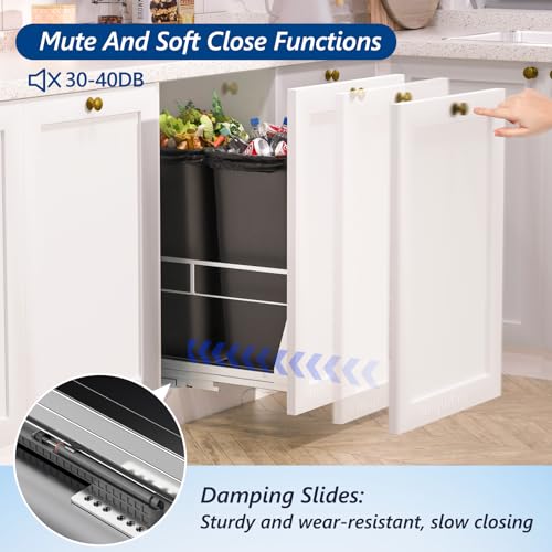 Insputer Dual Pull Out Trash Can Under Cabinet with Soft-Close Slides - size: Double