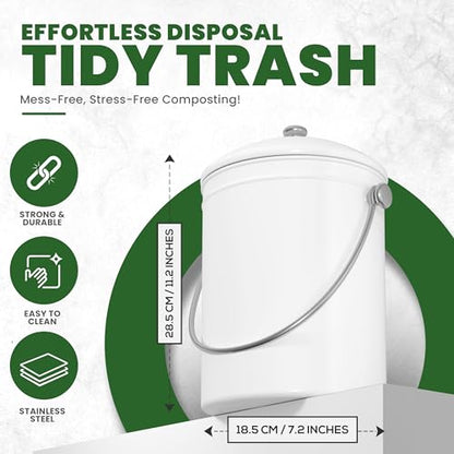 Utopia Kitchen Countertop Compost Bin 1.3 Gallon, Stainless Steel, White - color: White, size: 1.3 Gallon (Pack of 1)