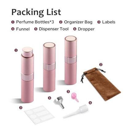 LISAPACK 8ml Travel Perfume Bottle Refillable, 3 PCS Cologne Atomizer Spray - color: 3 Pink