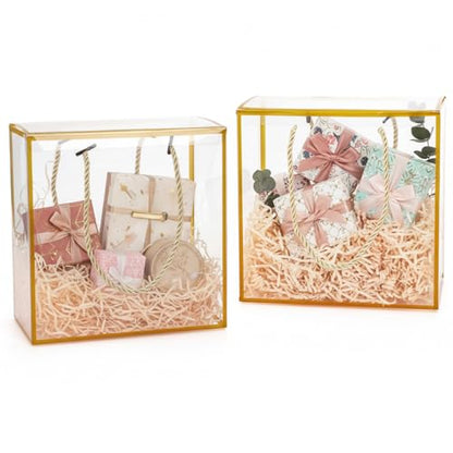 Okllen 20 Packs Clear Gift Box, 8x8x3.5 Inch PET Plastic Reusable Gift Bags with Handle, Favor Box for Mother's Day, Birthday Party, Wedding Favors, Valentine's Day