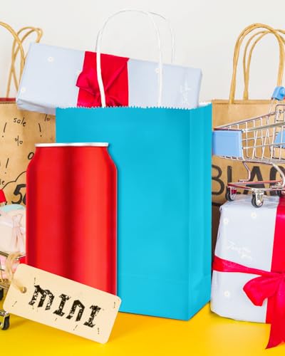 qiqee 24PCS Mini Gift Bag with Handles Bulk 4.5"x2.5"x6" Gift Bags Lake Blue Bags Multiple Uses - color: Lake Blue