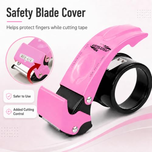 2 Inch Packing Tape Dispenser with Safety Blade Cover, Pink