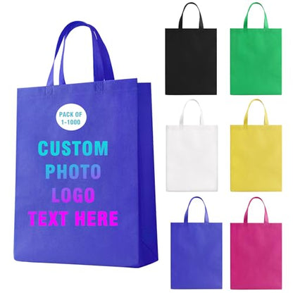 Custom Tote Bag Set of 5/10/50/100,Personalized Logo Text,Reusable Shopping Bags,Business Activities Promotional Item - color: Royal Blue