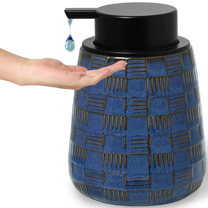 Ceramic Soap Dispenser, Lotion Dispenser with Pump 12oz (Blue Liquid Pump) - color: Farmhouse Blue Liquid Pump