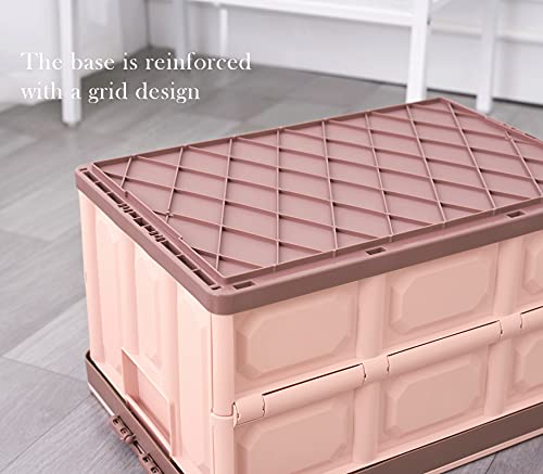 Pink Collapsible Storage Bins with Lids 2-Pack, Folding Plastic Stackable Utility Crates 30L, Durable Containers for Home & Garage Organization - color: Pink