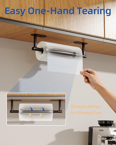 RUACQ Paper Towel Holder Under Cabinet, One Hand Tearing, Matte Black - color: Matte Black, size: One Hand Tear - Oval