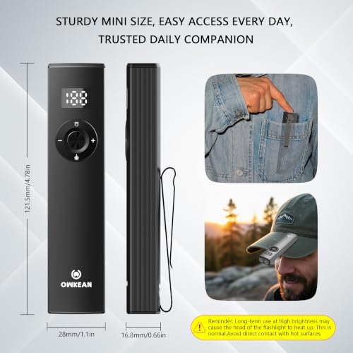 EDC Pocket Flashlight, USB-C Rechargeable mini Flashlight, with Digital Display, Magnetic Base + Metal Back Clip, Aluminum Alloy Portable Flashlight, Used for Outdoor Camping Daily Carrying
