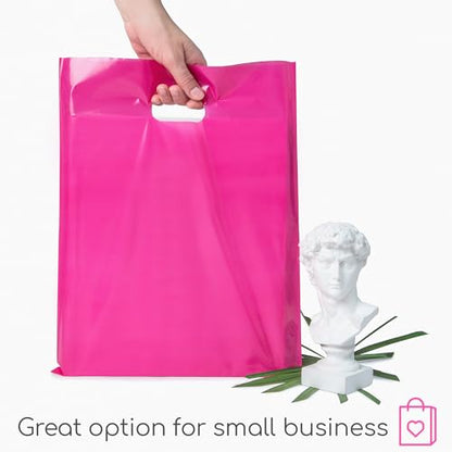 Choice Marts 100 Pink Plastic Bags With Handles 12x15 Merchandise Bags - color: Pink