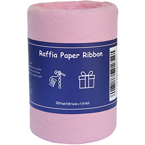 Raffia Ribbon for Gift Wrapping and Packing - 1/4'' Wide, 109 Yards, Pink - color: Pink, size: 109 Yards
