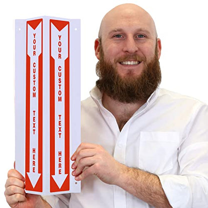 SmartSign Custom Two-Sided V-Shaped Projecting Sign with Down Arrow Design, 18 x 4 inch, Add Your Own Text, 120 mil Polished Acrylic, Made in USA - color: #6. Custom Message White Acrylic