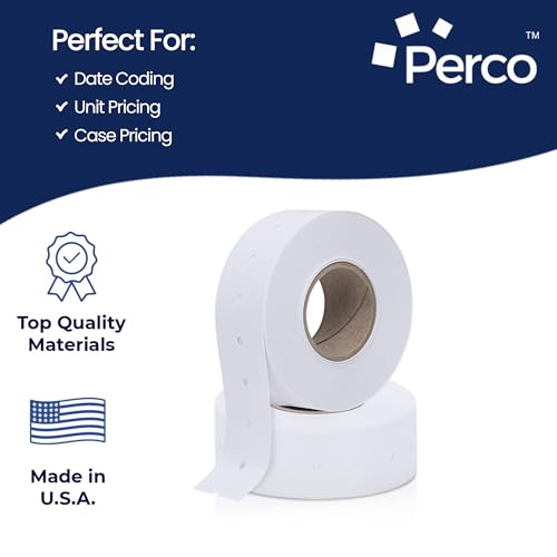 Perco 1 Line White Labels - 2,000 Blank Price and Date Gun Labels for Perco Lite, X, Plus and Pro 1 Line Price and Date Guns - 2 Rolls - Made in USA - size: 2 Rolls