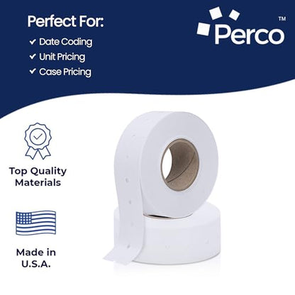 Perco 1 Line White Labels - 2,000 Blank Price and Date Gun Labels for Perco Lite, X, Plus and Pro 1 Line Price and Date Guns - 2 Rolls - Made in USA - size: 2 Rolls
