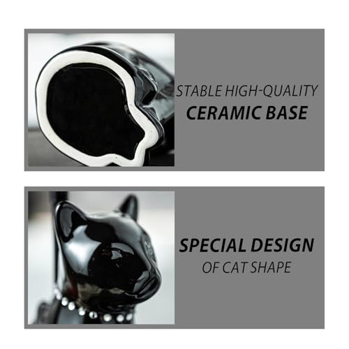 Comeon Ceramic Cat Toilet Brush and Holder Set, Plastic Handle, Black - color: Black, size: Cat