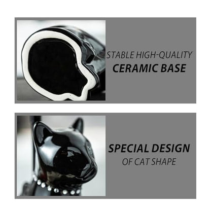 Comeon Ceramic Cat Toilet Brush and Holder Set, Plastic Handle, Black - color: Black, size: Cat