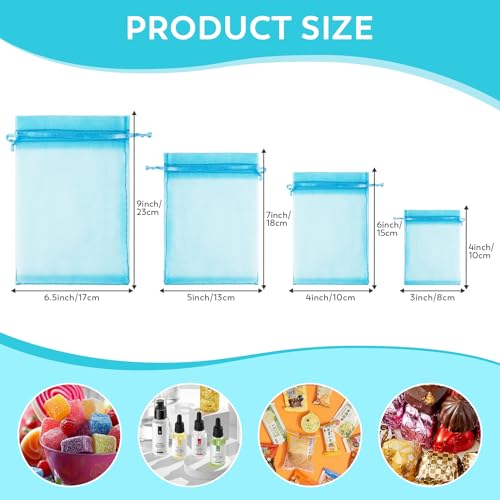 Crweety 50PCS Organza Bags 6x9 Large Gift Bags Blue Cute Mesh Bags Drawstring Sheer Pouches for Candy Jewelry Treats Wedding Favors Baby Shower Birthday Party Halloween, Gifts Wrapping Supplies - color: Lake Blue