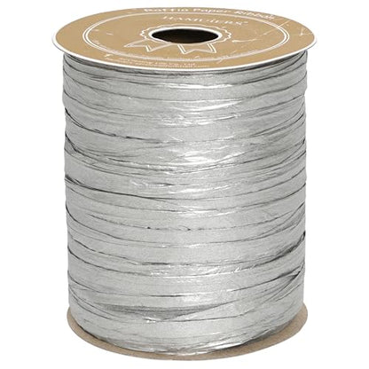 Raffia Ribbon for Gift Wrapping, Packing Paper Twine, Craft Ribbon Raffia Yarn for Crochet - 1/4'' Wide, 100 Yards, Silver - color: Silver