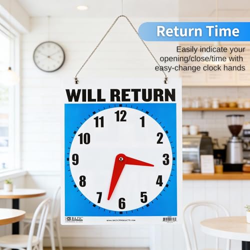 BAZIC Products Will Return/Open Clock Sign, 7.5 x 9 in, Double-Sided - size: 1-Pack
