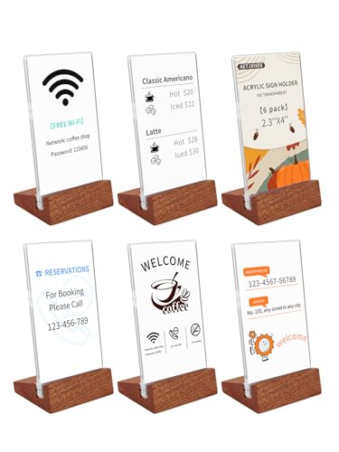 6 Pack Small Acrylic Sign Holder with Wood Base 2.36x3.94 Inch - size: 2.36*3.94