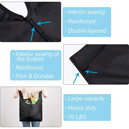 Large Reusable Bags Shopping Washable Foldable 6 Pack Grocery Bags Heavy Duty Lightweight Folding Gift Tote Bags Durable Polyester Black - color: Black